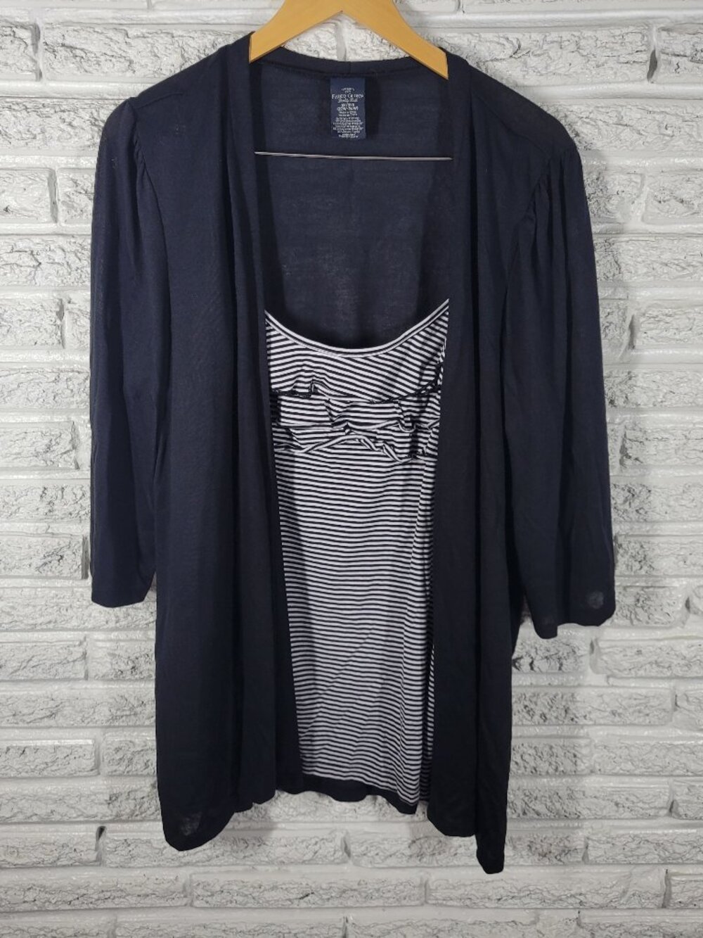 Faded Glory Womens 3X Plus Size Black Striped Twofer Top Ruffle Camisole BLA175E